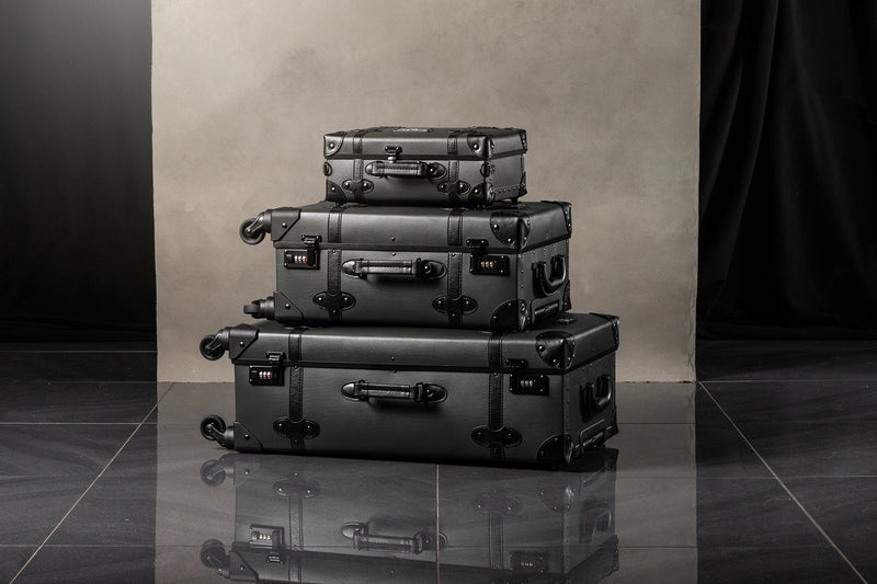3 piece Leather Baggage Set By Chelsea Truck Company With Handles & Wheels