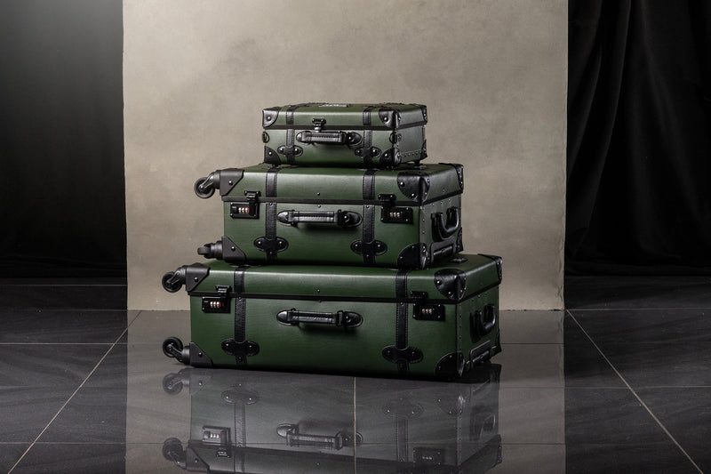 Wider View Of The Vintage Inspired Travel Luggage Set With The Handles