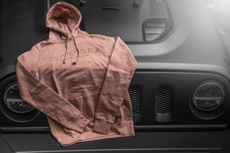 Luxurious Pink & Gold Embroided Hoodie On Black Jeep 
