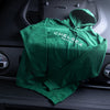 Fashionable Green Hoodie with White Embroidery On Black Jeep