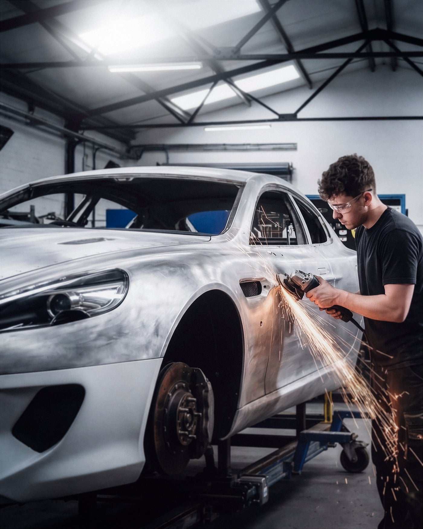 A body panel being finished by hand at the KAHN® workshop