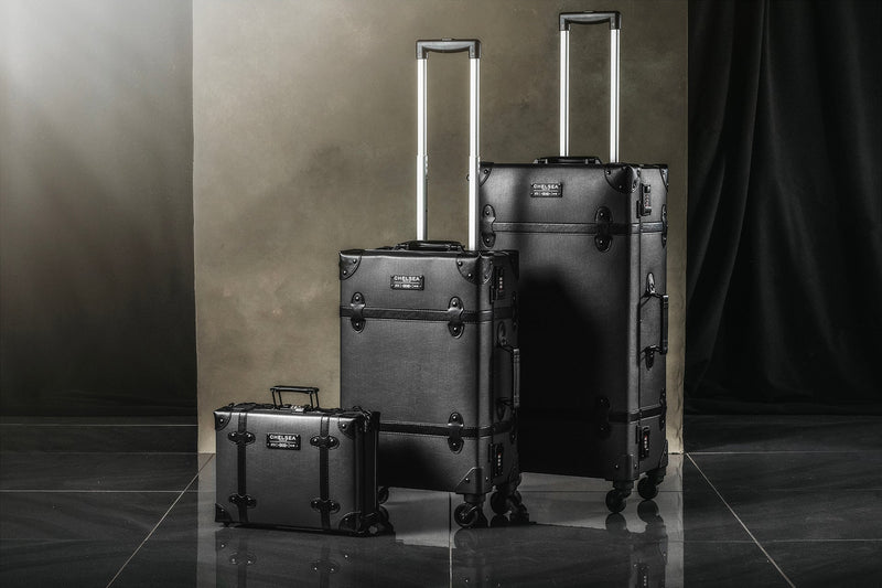 Wider View Of The 3 piece Luggage bag set in black by Chelsea Truck Company 