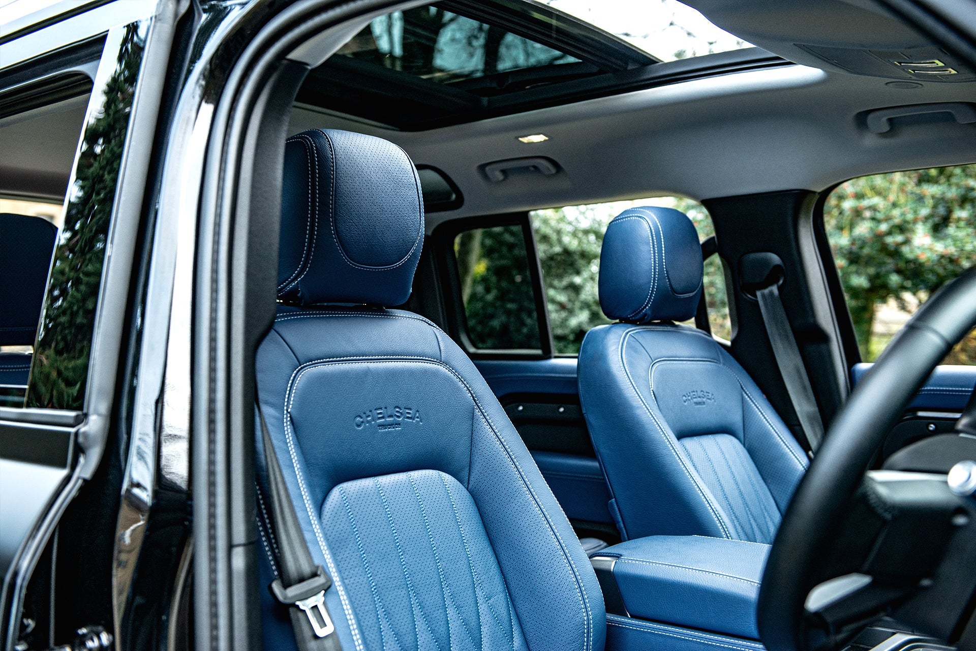 Blue Leather Interior Land Rover Defender 110