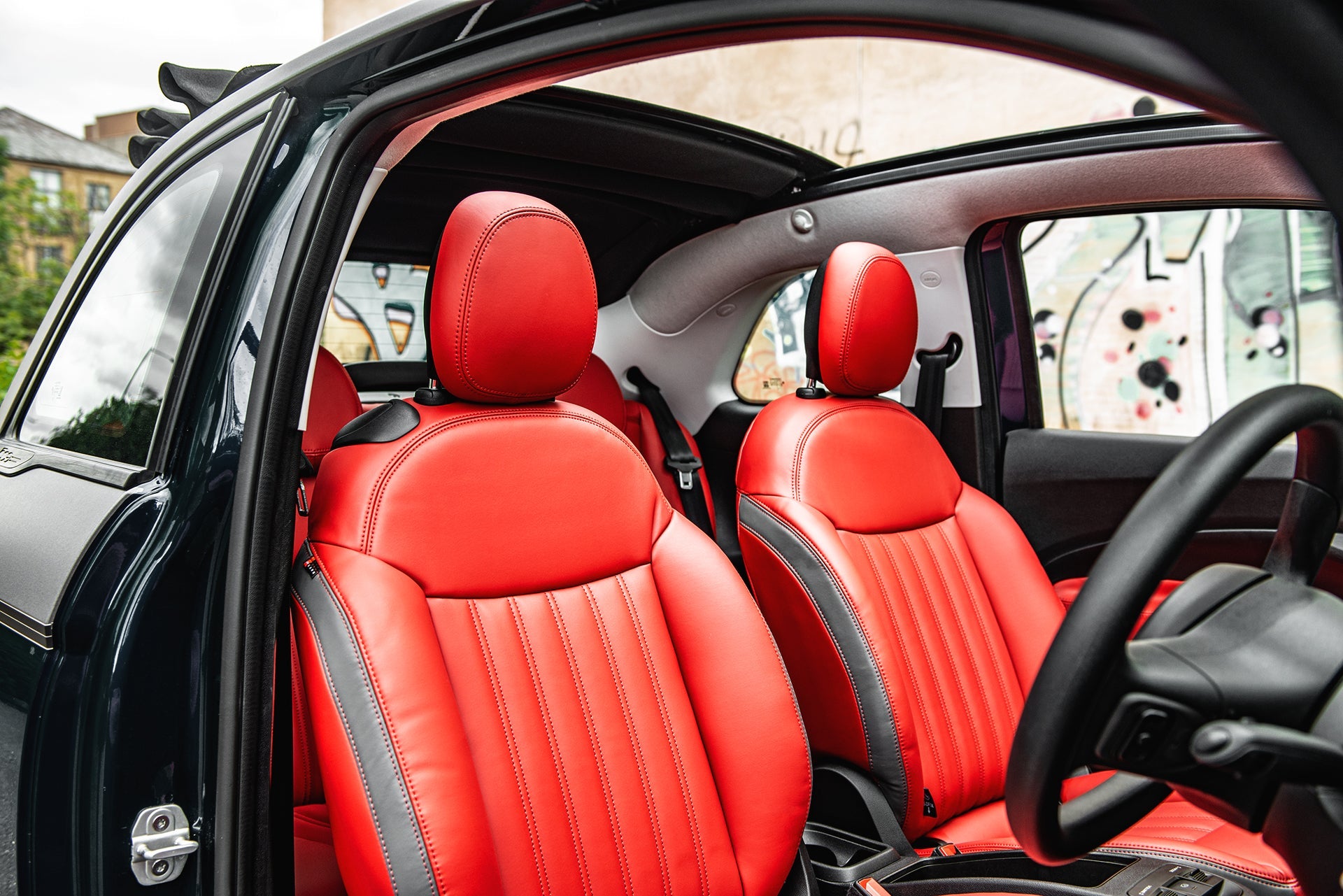 Fiat 500e Red and Grey Leather
